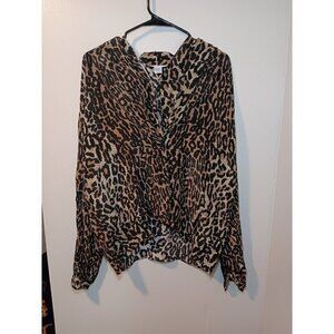 Vintage Anna And  Frank Leopard Print Classy Blouse Large Brown Black 100% Silk
